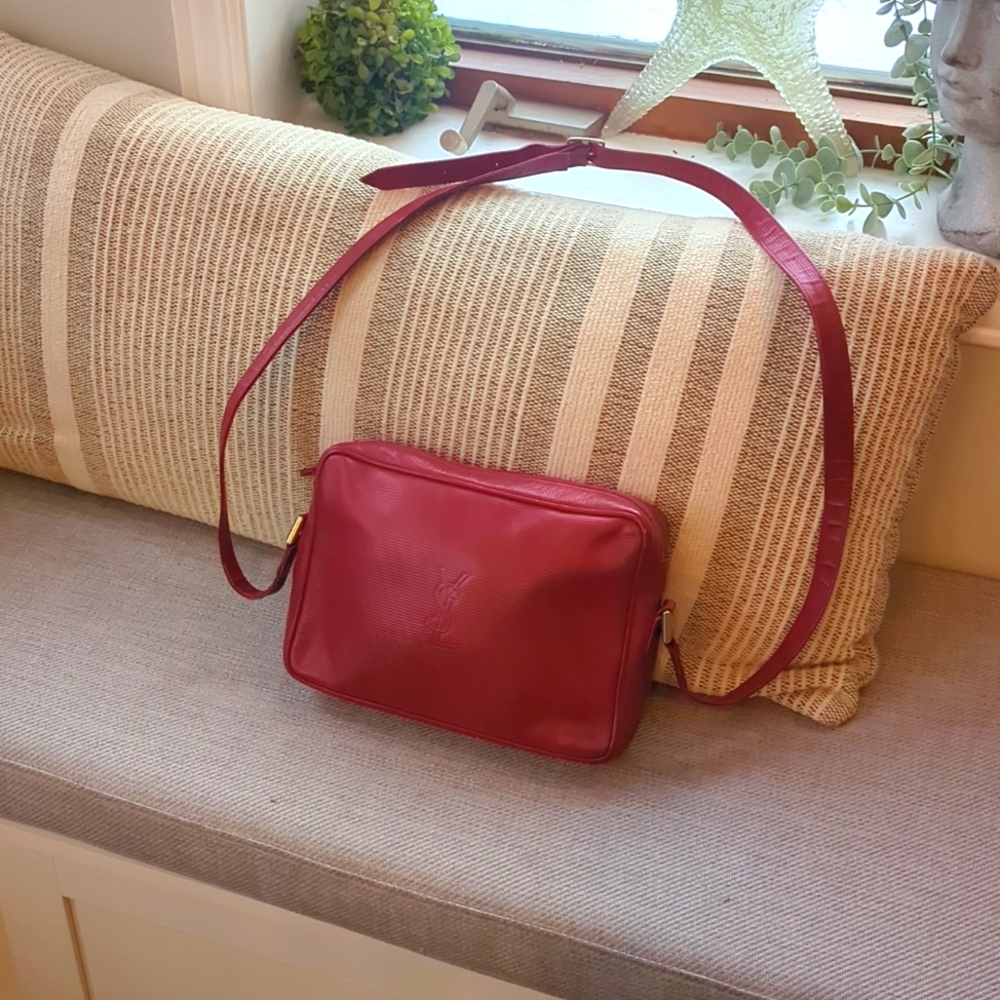 Saint Laurent Red Leather Camera Bag Authentic